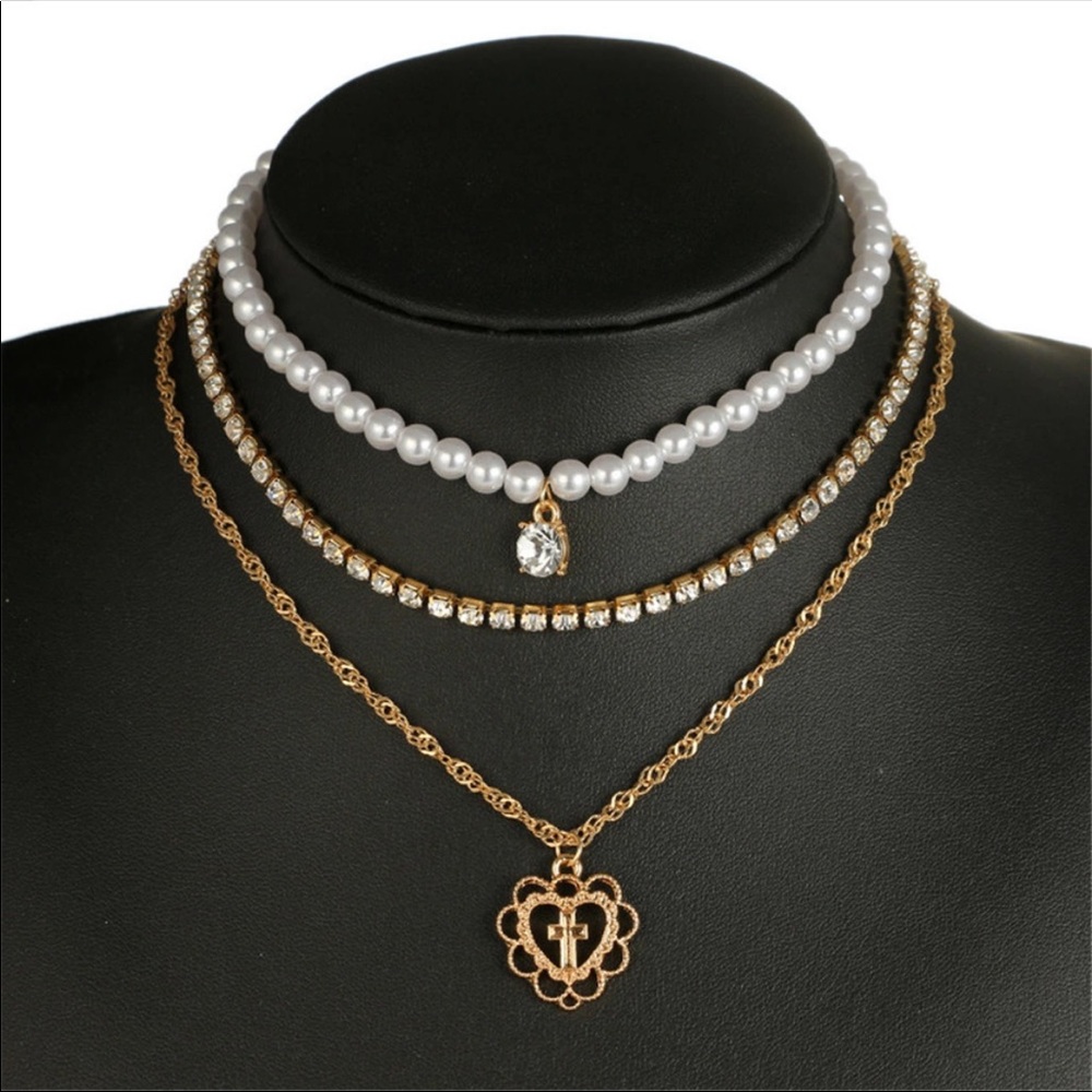 • Anastasia • Layered Heart Cross + Pearl Choker - Picture 2 of 4